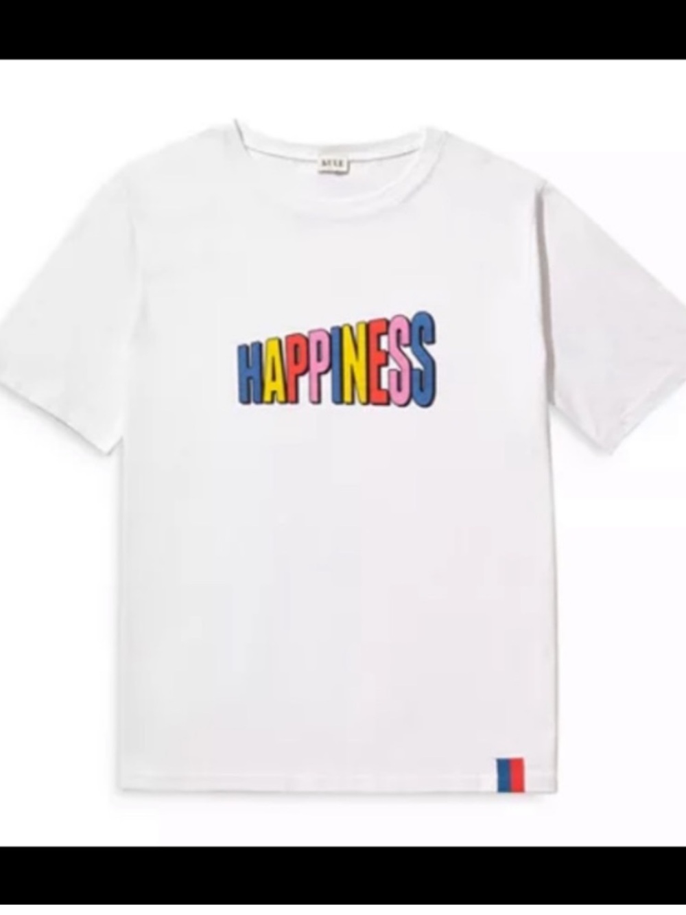 KULE White Short Sleeve Tee with Multicolor "HAPPINESS" Graphic